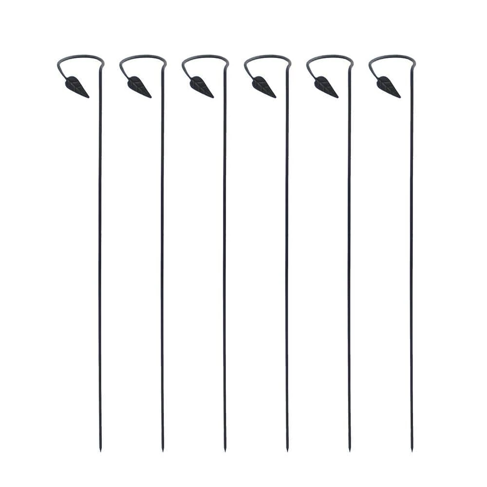 ACHLA DESIGNS 40 in. Tall Black Powder Coated Wrought Iron Garden Stakes for Plants (6-Pack)