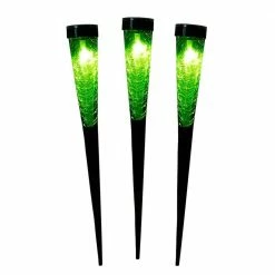 ACHLA DESIGNS 15.5 in. Tall Green Garden Stake Solar Sparkle Cones (3-Pack)