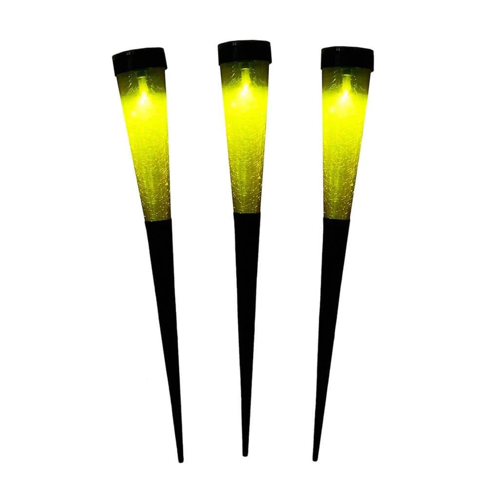 ACHLA DESIGNS 15.5 in. Tall Yellow Solar Sparkle Cones Decorative Stakes (3-Pack)