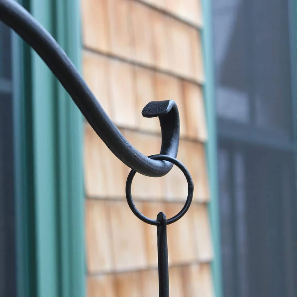ACHLA DESIGNS 28.3 in. Tall Black Powder Coated Wrought Iron Shepherd's Hook w/Over Railing Bracket - Image 5
