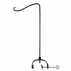 ACHLA DESIGNS 28.3 in. Tall Black Powder Coated Wrought Iron Shepherd's Hook w/Over Railing Bracket