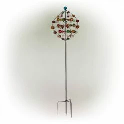Alpine Corporation 71 in. Tall Orbital Wind Spinner Garden Stake, Multicolor