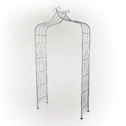 Alpine Corporation 93 in. H Outdoor Vintage Metal Garden Walkway Arch, Gray