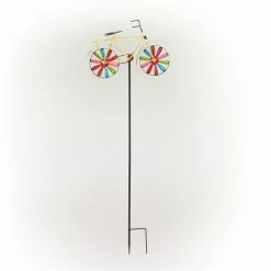 Alpine Corporation 42 in. Tall Outdoor Metal Bicycle Wind Spinner Garden Stake Decoration, Multicolor