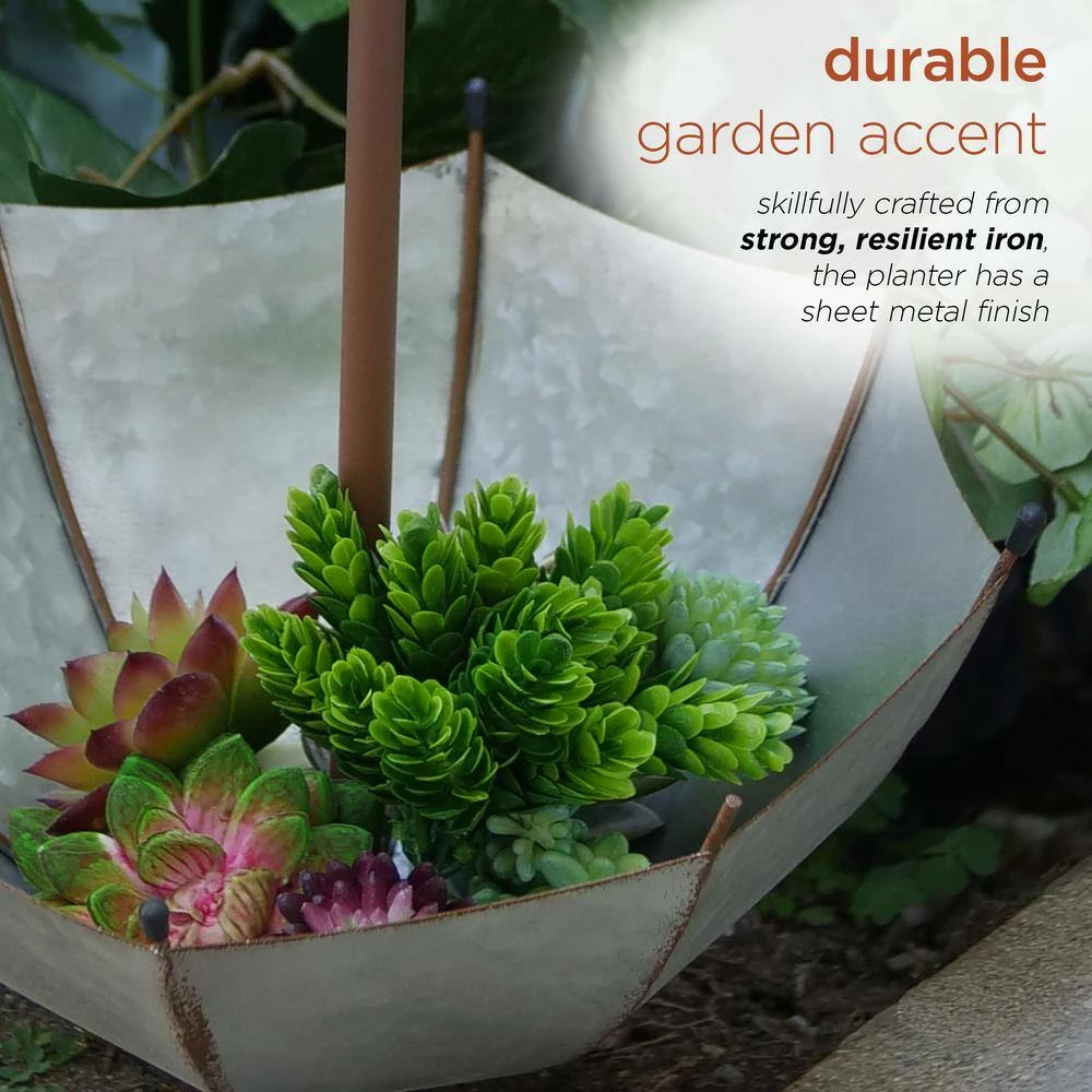 Alpine Corporation 19 in. Tall Outdoor Rustic Upside Down Umbrella Garden Stake and Planter - Image 6