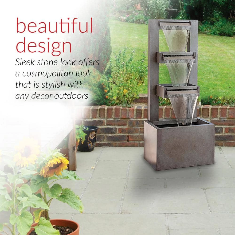 Alpine Corporation 43 in. Tall Outdoor Multi-Tier Modern Industrial Metal Fountain - Image 6