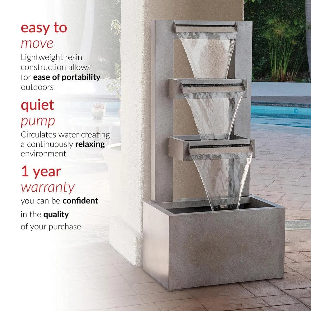 Alpine Corporation 43 in. Tall Outdoor Multi-Tier Modern Industrial Metal Fountain - Image 4