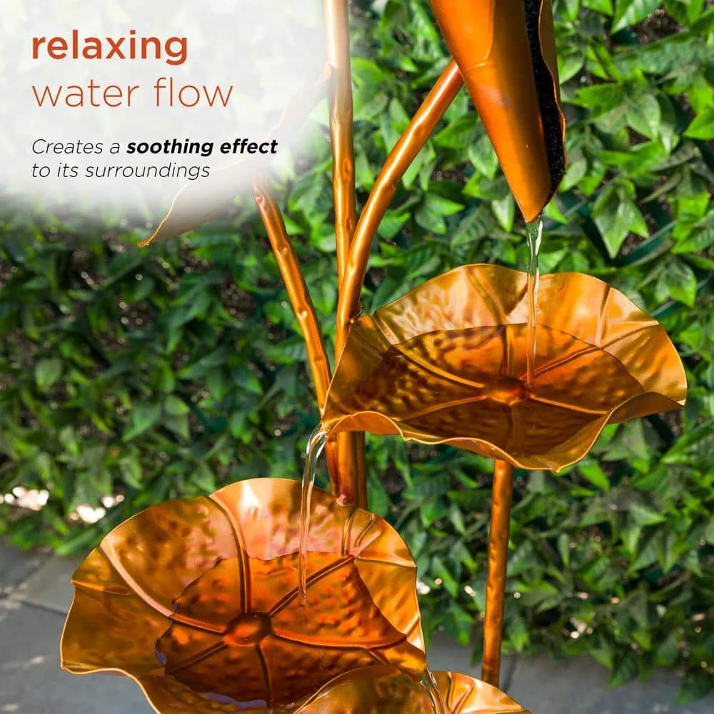 Alpine Corporation 43 in. Tall Outdoor Cascading Leaves Metal Fountain, Copper Color - Image 5