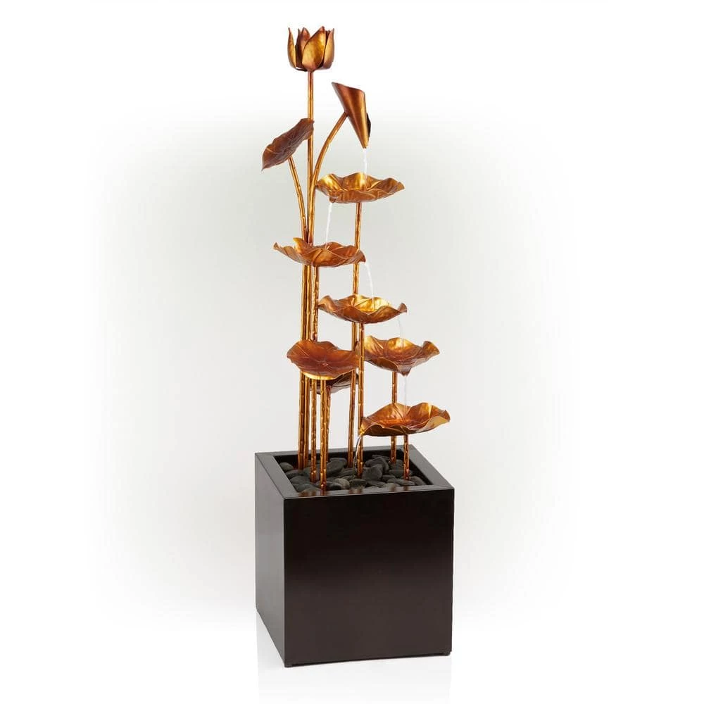 Alpine Corporation 43 in. Tall Outdoor Cascading Leaves Metal Fountain, Copper Color - Image 8
