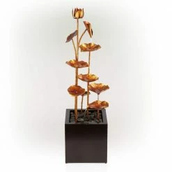 Alpine Corporation 43 in. Tall Outdoor Cascading Leaves Metal Fountain, Copper Color