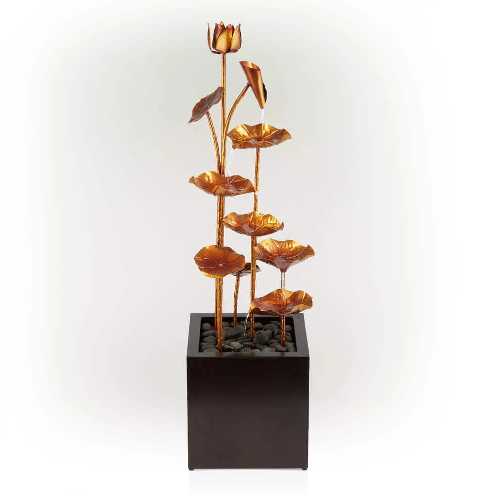 Alpine Corporation 43 in. Tall Outdoor Cascading Leaves Metal Fountain, Copper Color