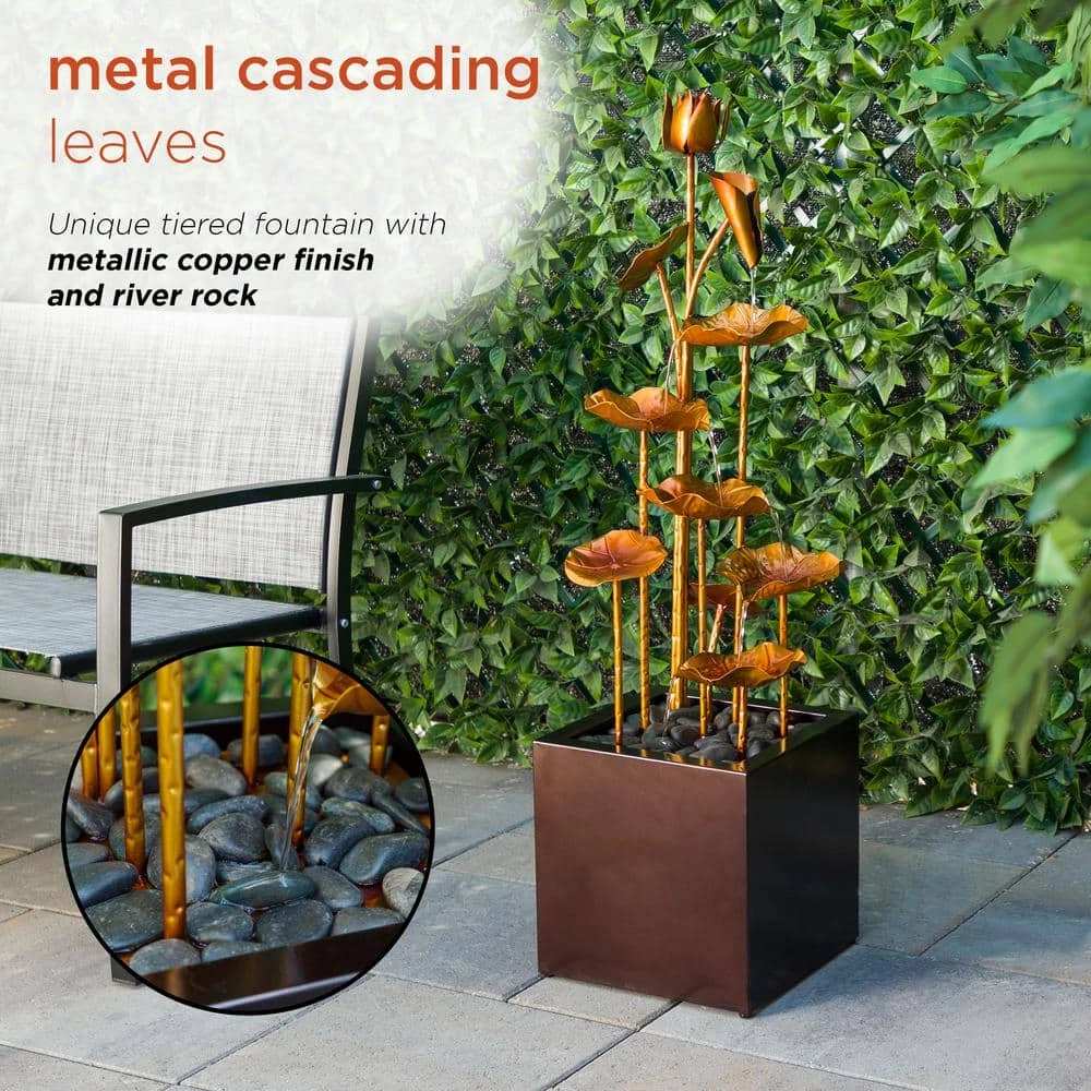 Alpine Corporation 43 in. Tall Outdoor Cascading Leaves Metal Fountain, Copper Color - Image 4