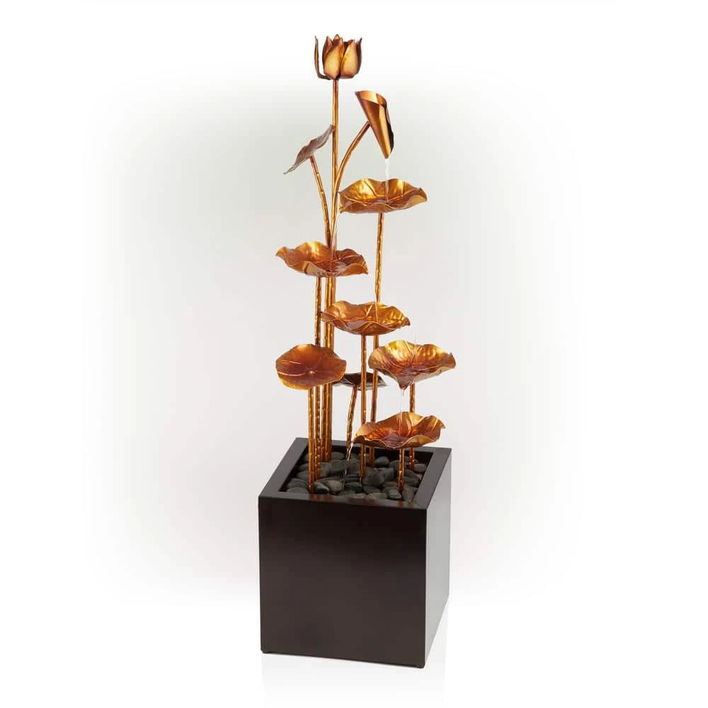 Alpine Corporation 43 in. Tall Outdoor Cascading Leaves Metal Fountain, Copper Color - Image 7