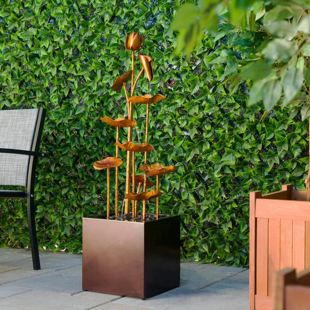 Alpine Corporation 43 in. Tall Outdoor Cascading Leaves Metal Fountain, Copper Color - Image 2