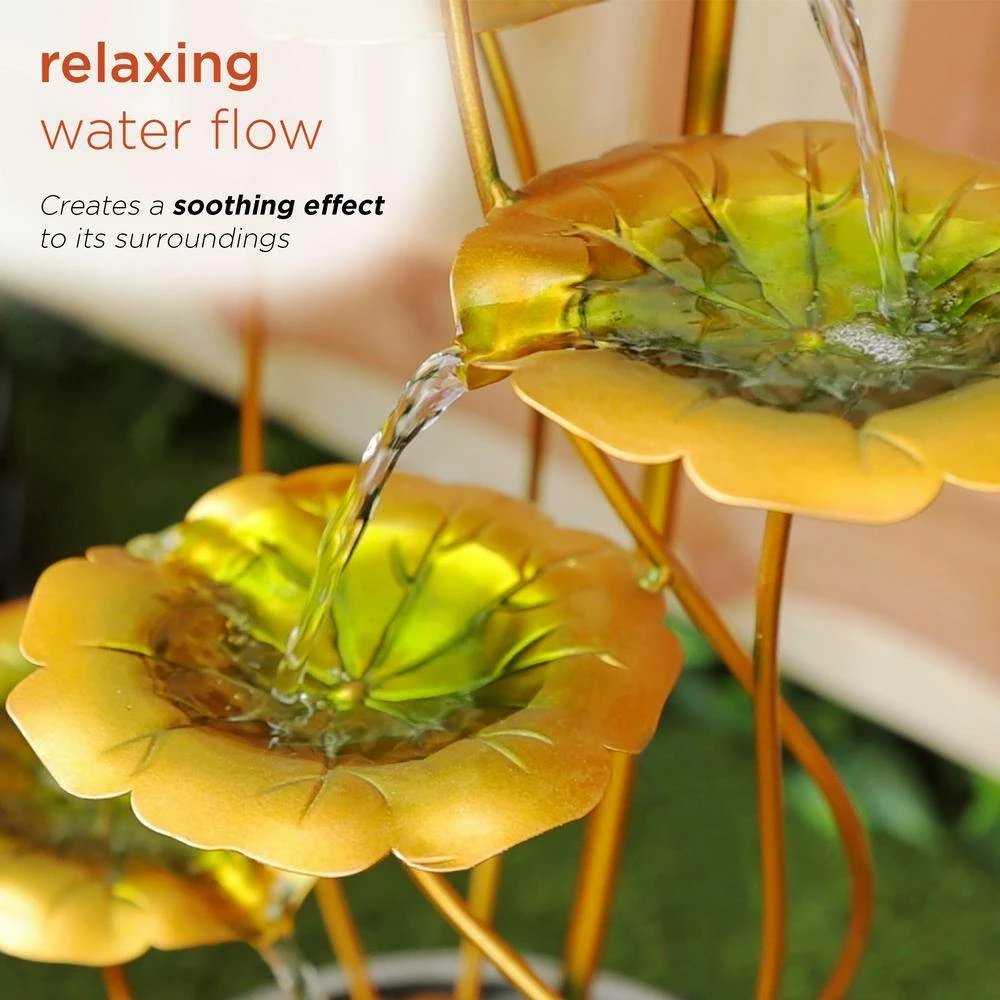 Alpine Corporation 31 in. Tall Indoor/Outdoor Multi-Tiered Lily Pads Metal Fountain with Stones - Image 5