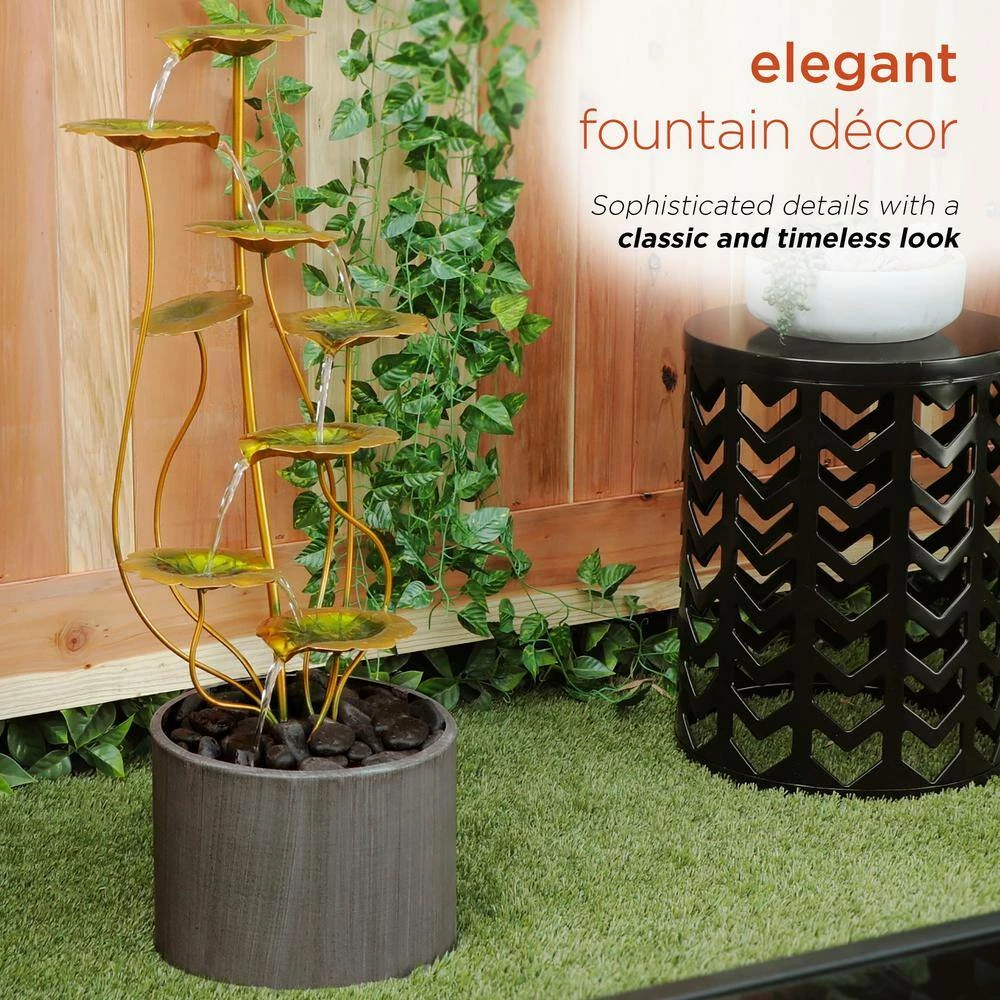 Alpine Corporation 31 in. Tall Indoor/Outdoor Multi-Tiered Lily Pads Metal Fountain with Stones - Image 6