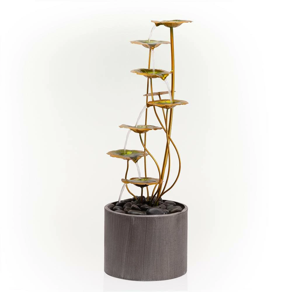 Alpine Corporation 31 in. Tall Indoor/Outdoor Multi-Tiered Lily Pads Metal Fountain with Stones - Image 8