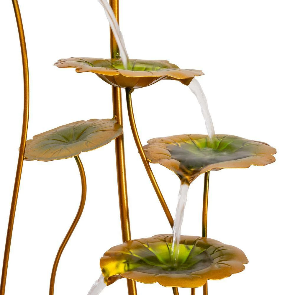 Alpine Corporation 31 in. Tall Indoor/Outdoor Multi-Tiered Lily Pads Metal Fountain with Stones - Image 12