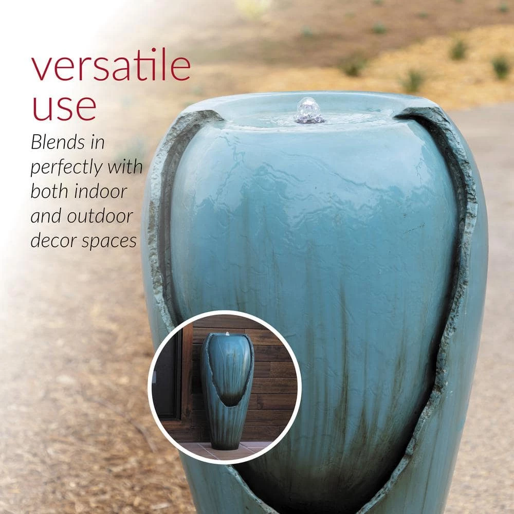 Alpine Corporation 33 in. Tall Water Jar Fountain with LED Light, Turquoise - Image 5