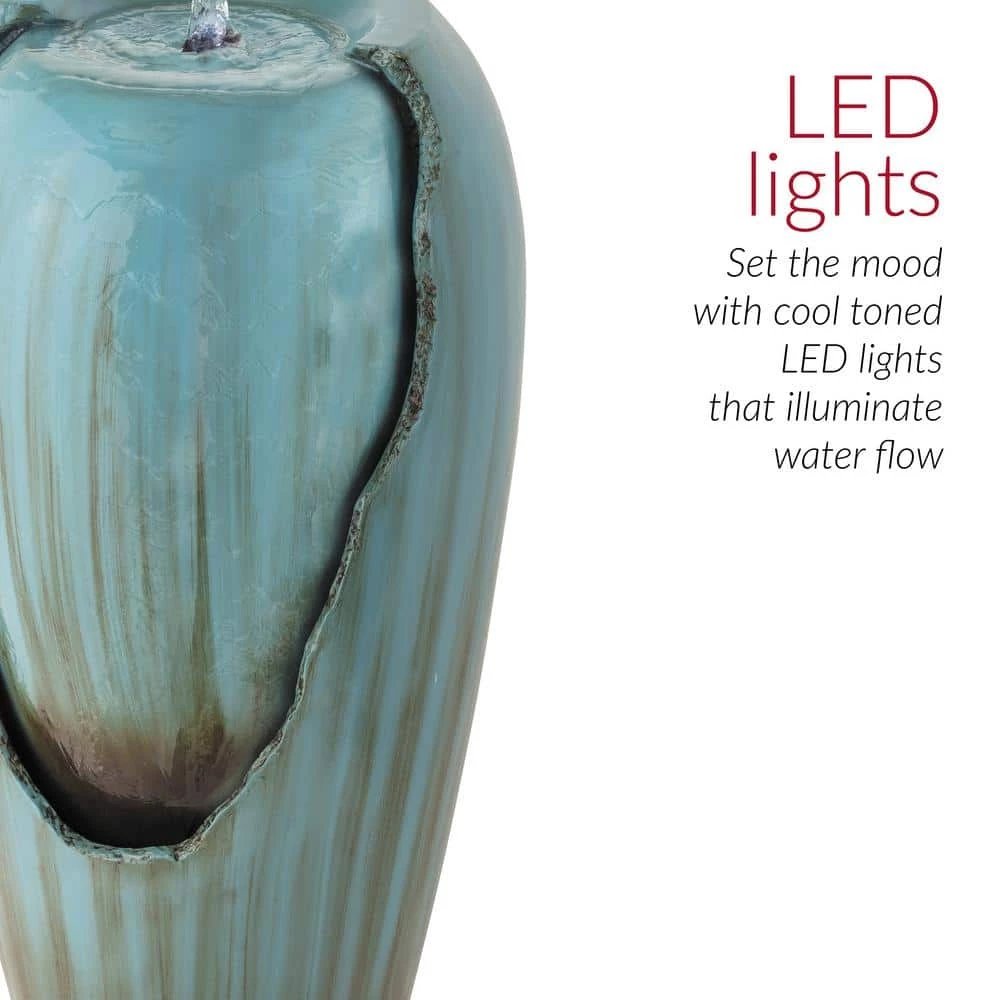 Alpine Corporation 33 in. Tall Water Jar Fountain with LED Light, Turquoise - Image 6