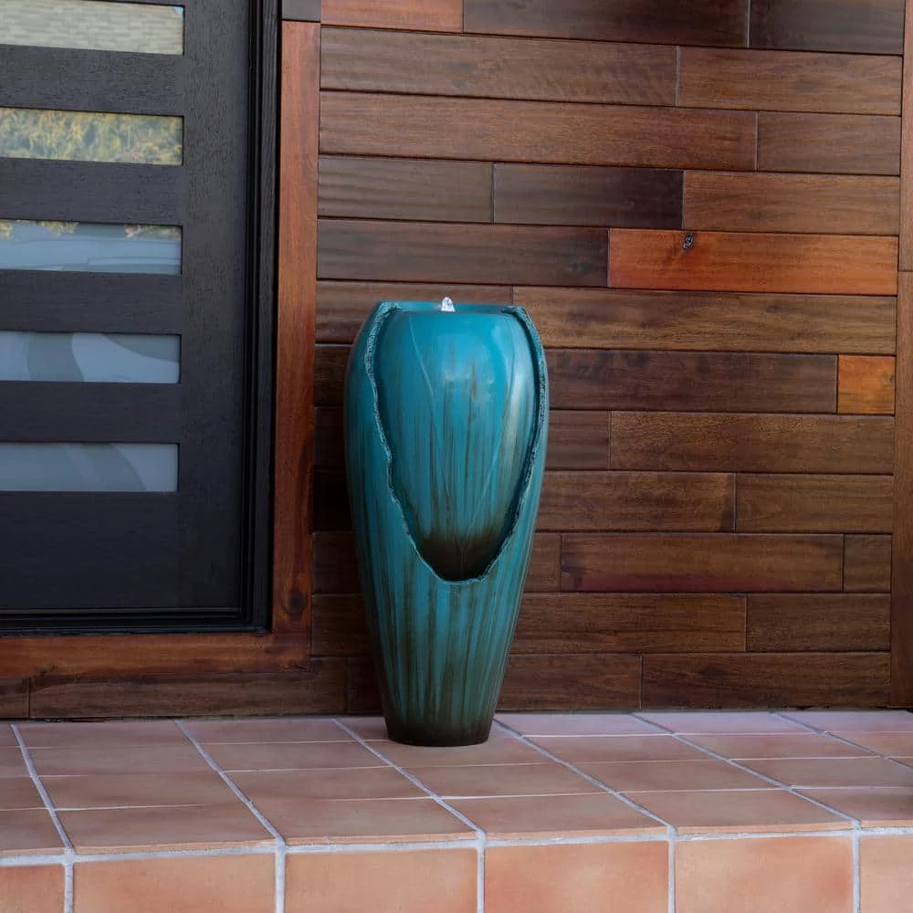 Alpine Corporation 33 in. Tall Water Jar Fountain with LED Light, Turquoise - Image 2