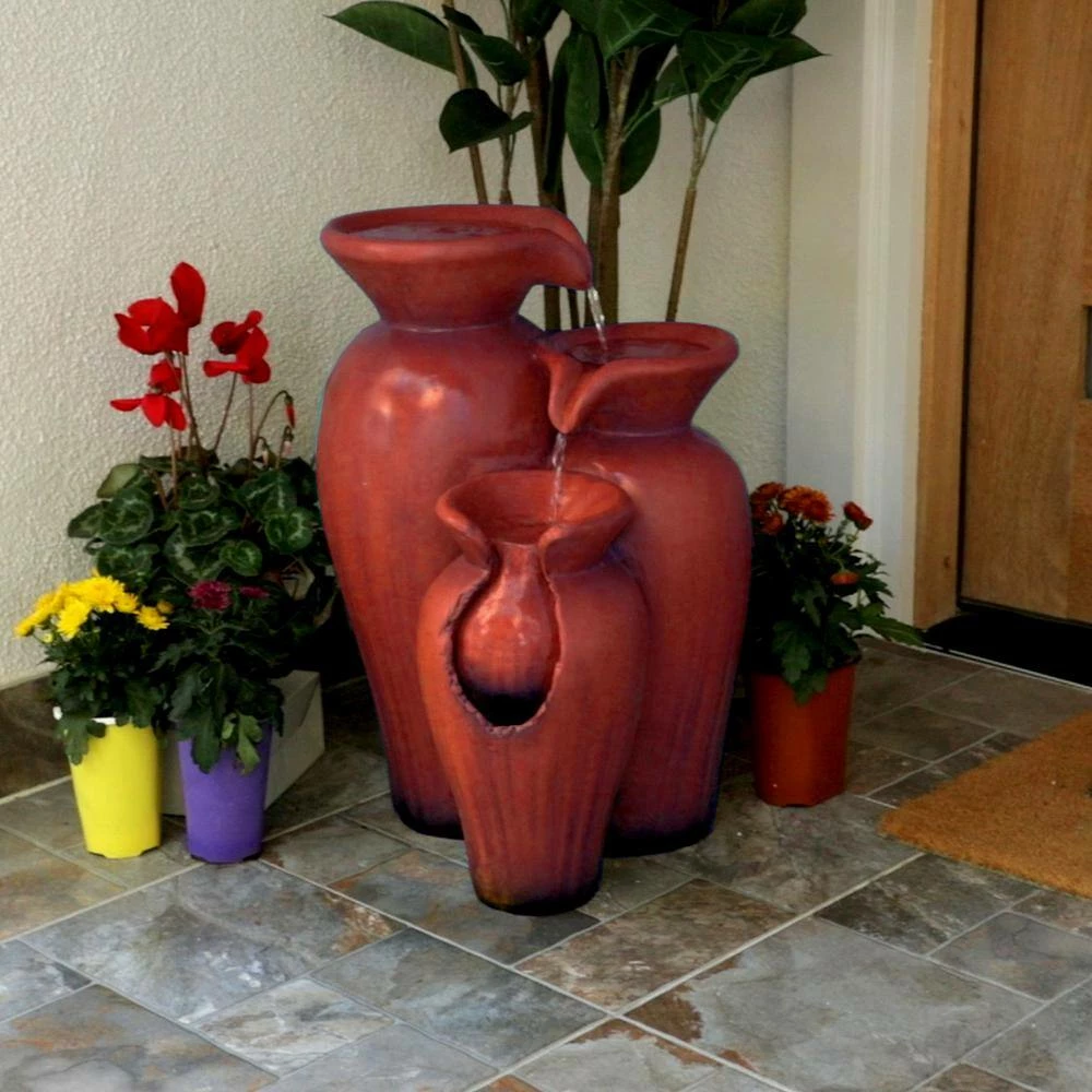 Alpine Corporation 21 in. H Outdoor 3-Tier Jar Cascade Fountain, Red - Image 3