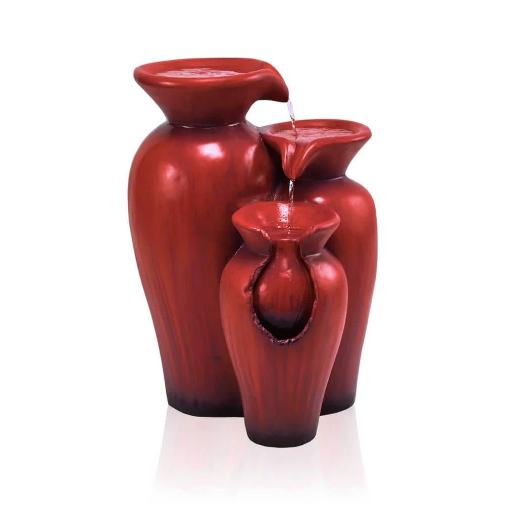 Alpine Corporation 21 in. H Outdoor 3-Tier Jar Cascade Fountain, Red