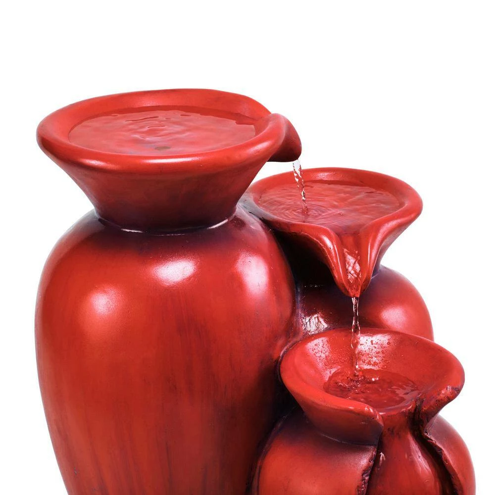 Alpine Corporation 21 in. H Outdoor 3-Tier Jar Cascade Fountain, Red - Image 2