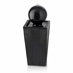 Alpine Corporation 33 in. Tall Outdoor Modern Sphere and Pedestal Fountain with LED Light