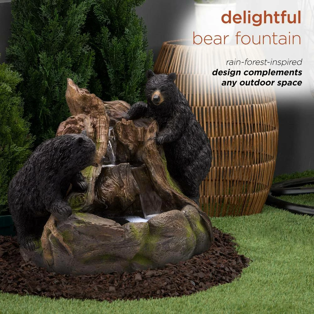 Alpine Corporation 24 in. Tall Outdoor 2 Bears Climbing on Rainforest Water Fountain with LED Lights - Image 5