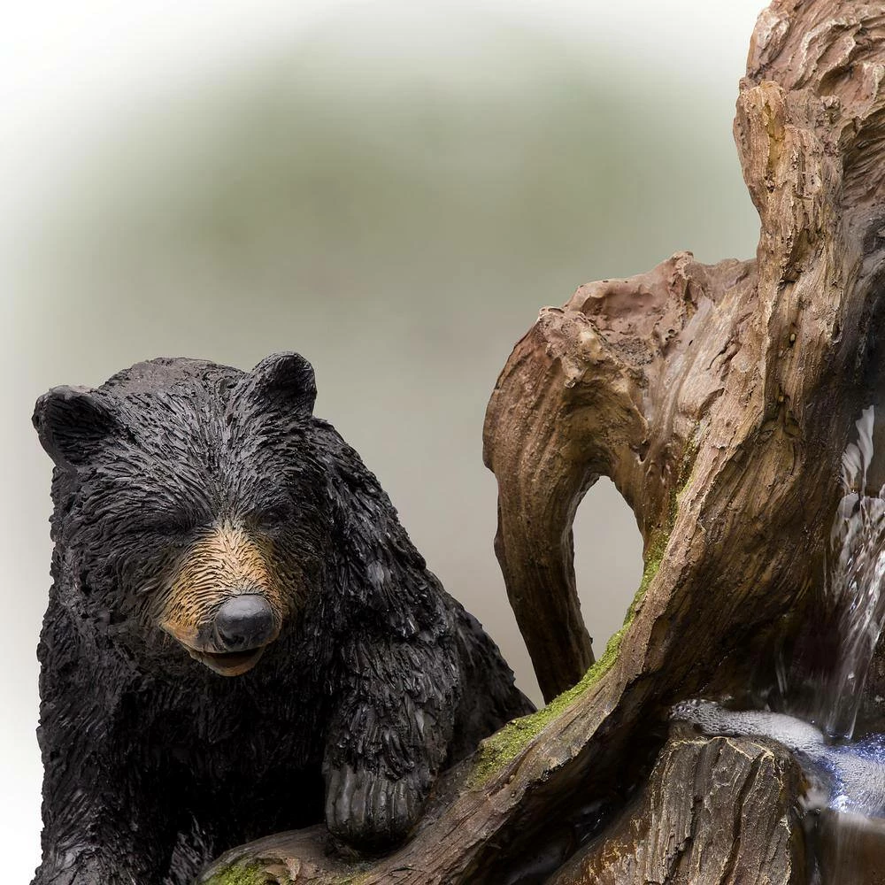 Alpine Corporation 24 in. Tall Outdoor 2 Bears Climbing on Rainforest Water Fountain with LED Lights - Image 11