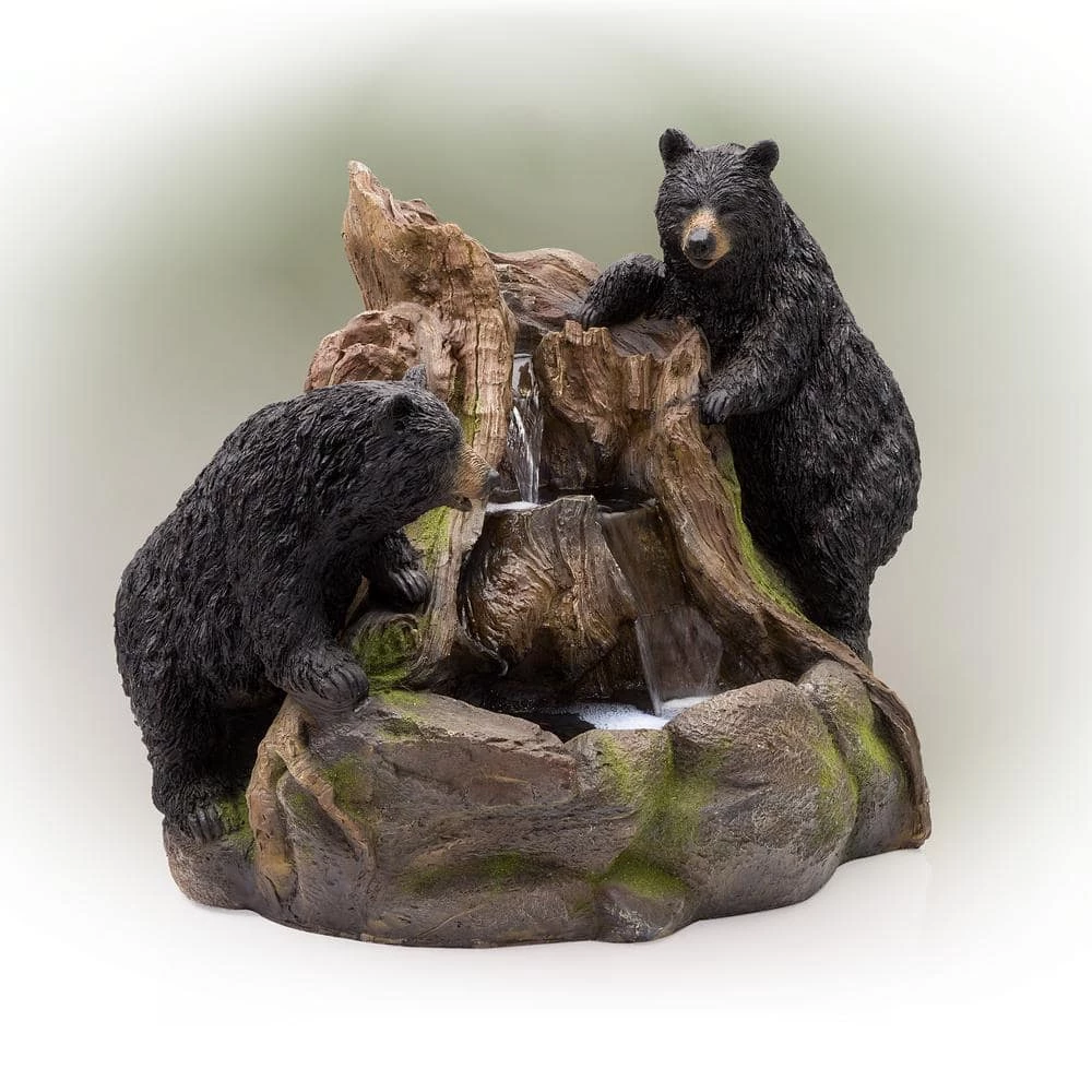 Alpine Corporation 24 in. Tall Outdoor 2 Bears Climbing on Rainforest Water Fountain with LED Lights - Image 9