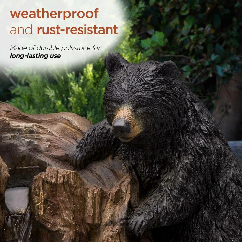 Alpine Corporation 24 in. Tall Outdoor 2 Bears Climbing on Rainforest Water Fountain with LED Lights - Image 7