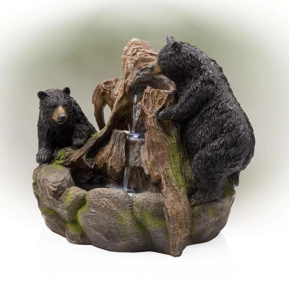 Alpine Corporation 24 in. Tall Outdoor 2 Bears Climbing on Rainforest Water Fountain with LED Lights - Image 8