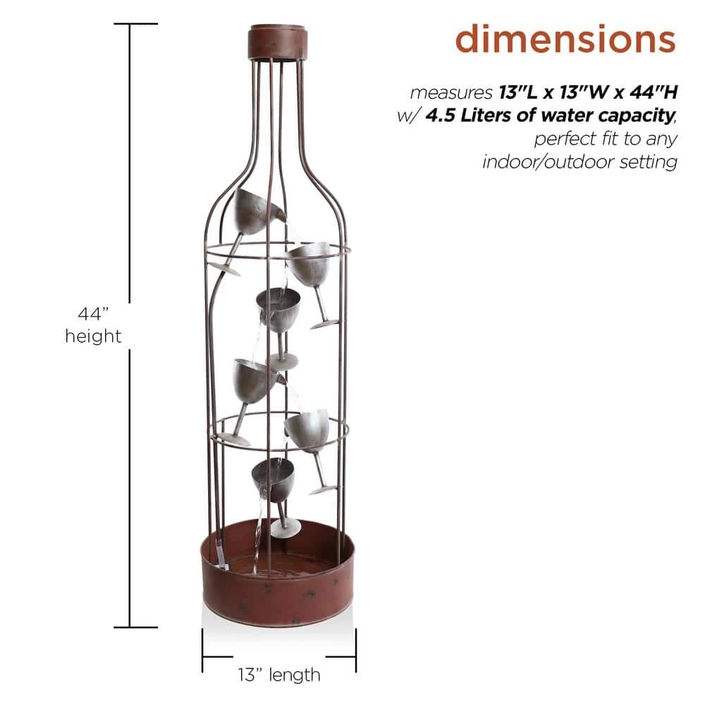 Alpine Corporation 44 in. Tall Indoor/Outdoor Bottle Shaped Water Fountain with Tiering Wine Glasses - Image 3