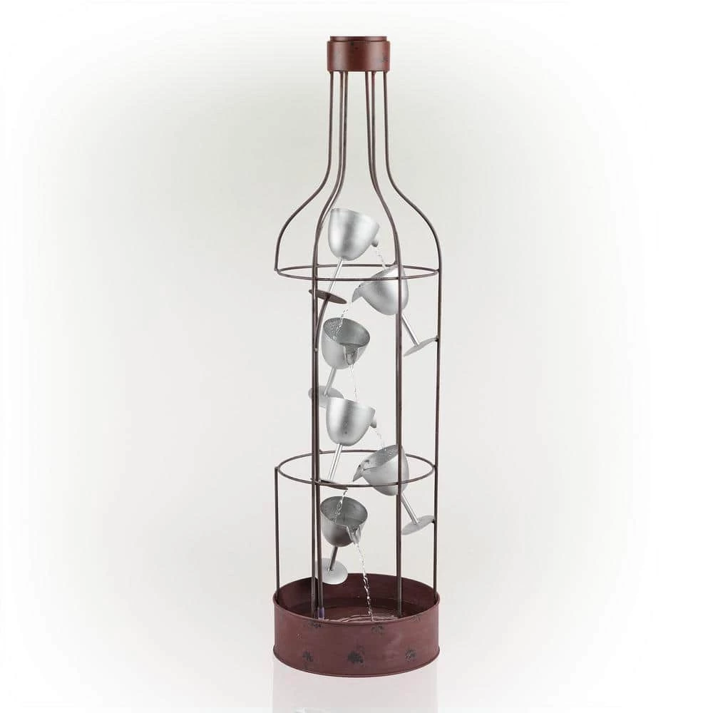 Alpine Corporation 44 in. Tall Indoor/Outdoor Bottle Shaped Water Fountain with Tiering Wine Glasses - Image 9