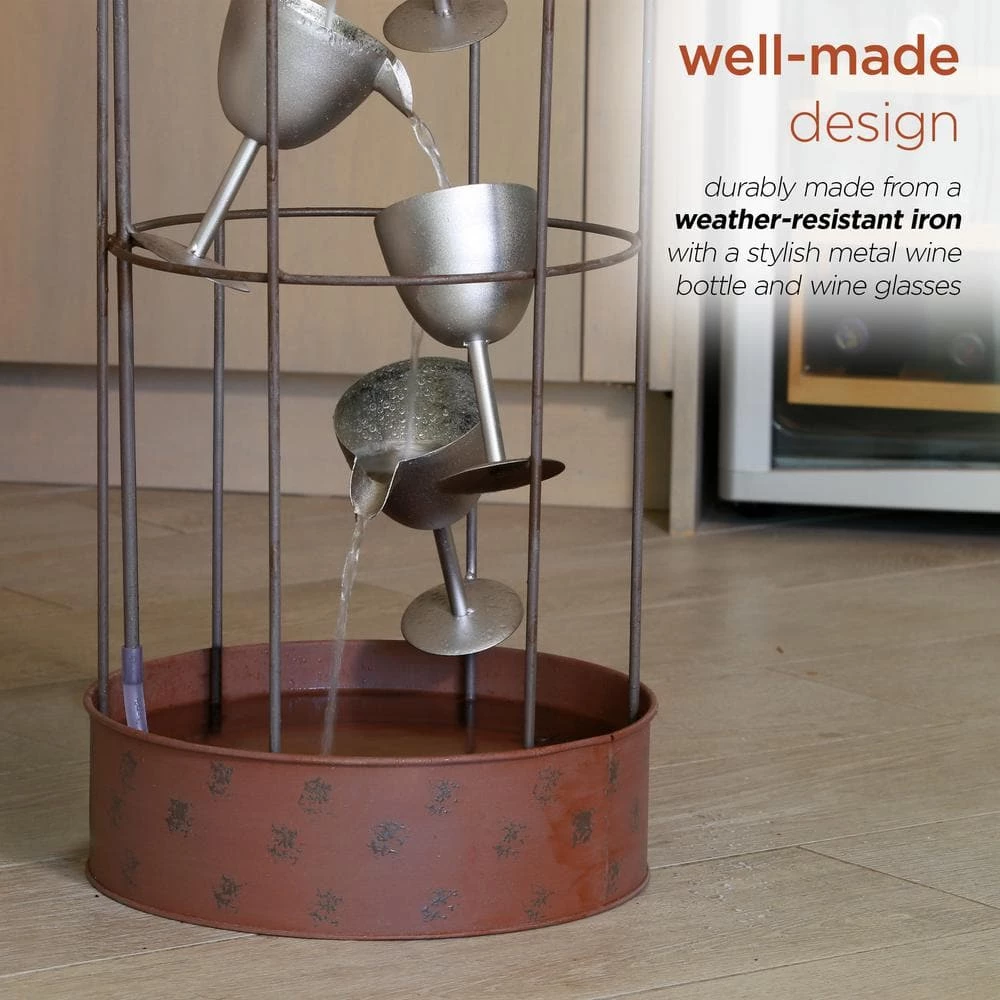 Alpine Corporation 44 in. Tall Indoor/Outdoor Bottle Shaped Water Fountain with Tiering Wine Glasses - Image 7