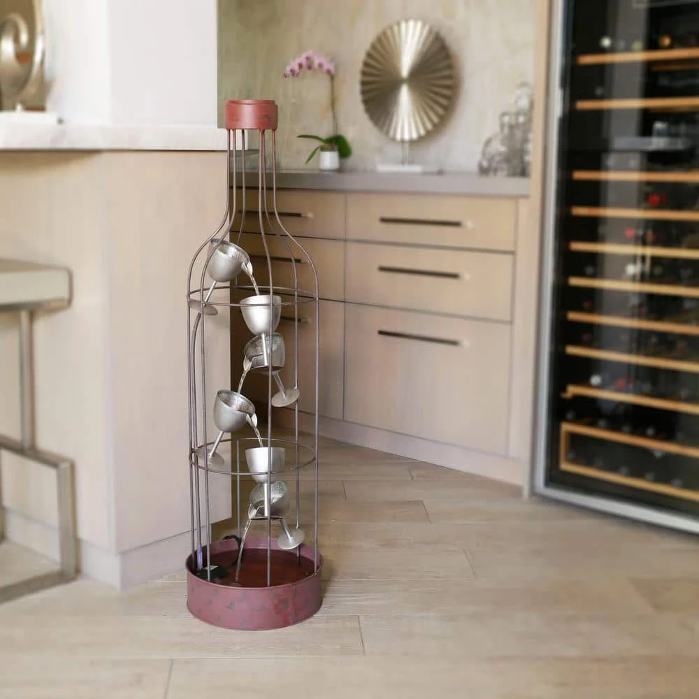 Alpine Corporation 44 in. Tall Indoor/Outdoor Bottle Shaped Water Fountain with Tiering Wine Glasses - Image 2