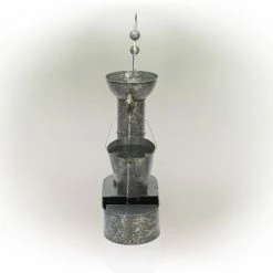 Alpine Corporation 34 in. Tall Outdoor 3-Tier Rustic Metal Water Pump Fountain