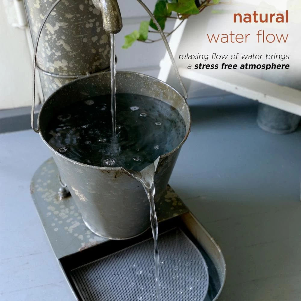 Alpine Corporation 34 in. Tall Outdoor 3-Tier Rustic Metal Water Pump Fountain - Image 7