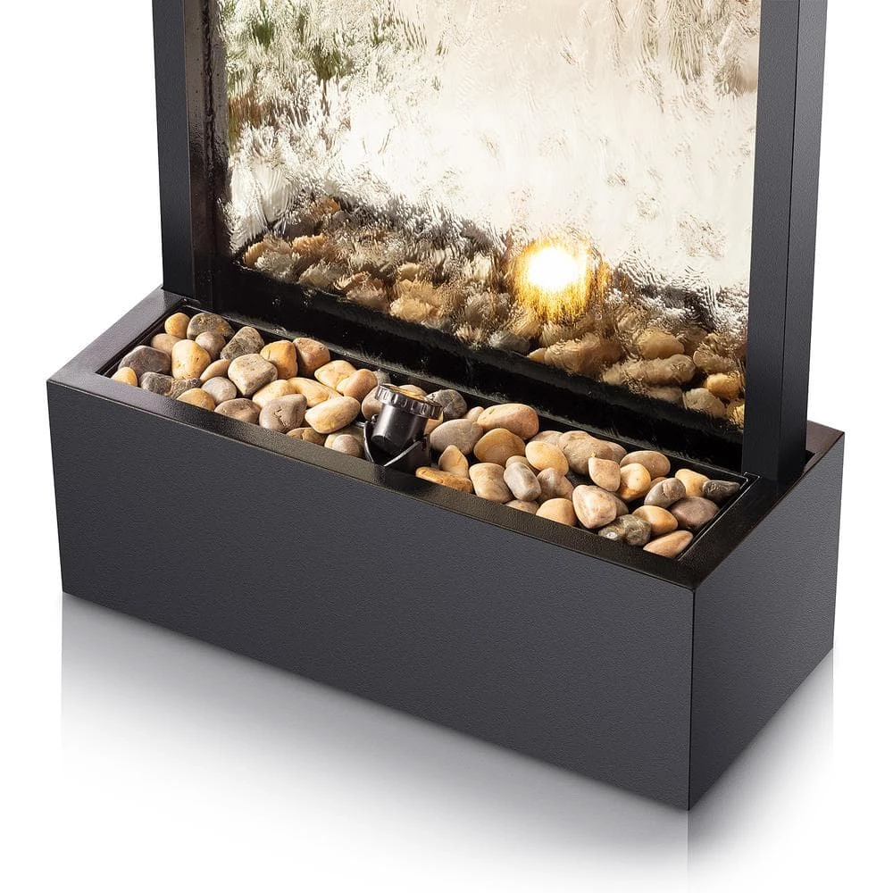 Alpine Corporation 72 in. Tall Indoor/Outdoor Mirror Zen Waterfall Fountain with Stones and Lights, Silver - Image 10