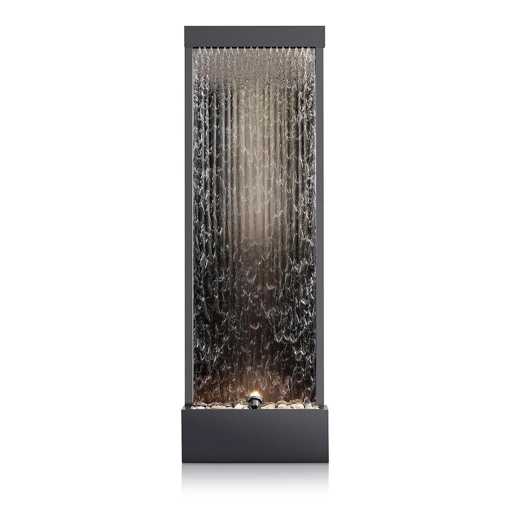 Alpine Corporation 72 in. Tall Indoor/Outdoor Mirror Zen Waterfall Fountain with Stones and Lights, Silver - Image 9