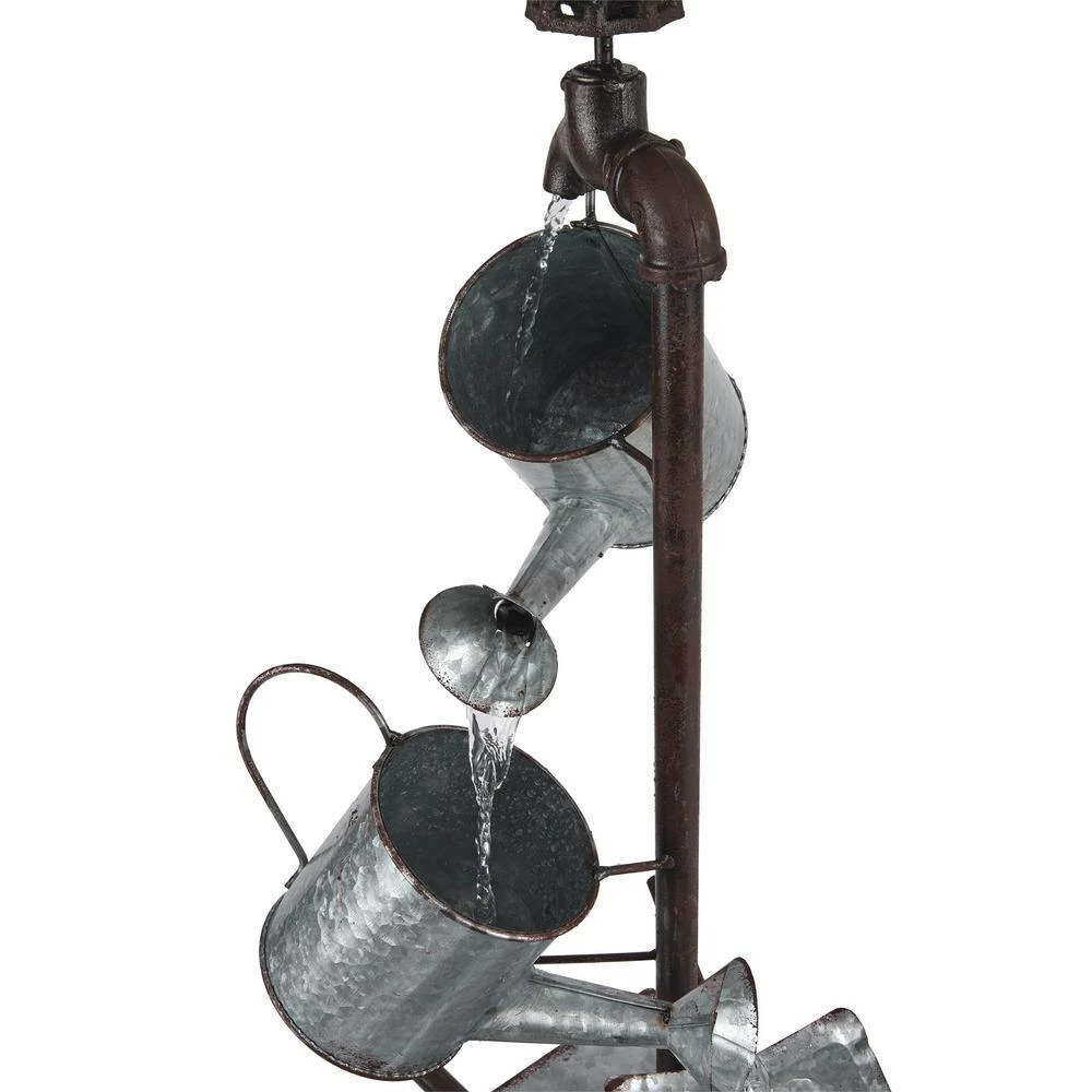 Alpine Corporation 36 in. Tall Rustic Wheelbarrow and Watering Can Fountain Yard Decoration - Image 11