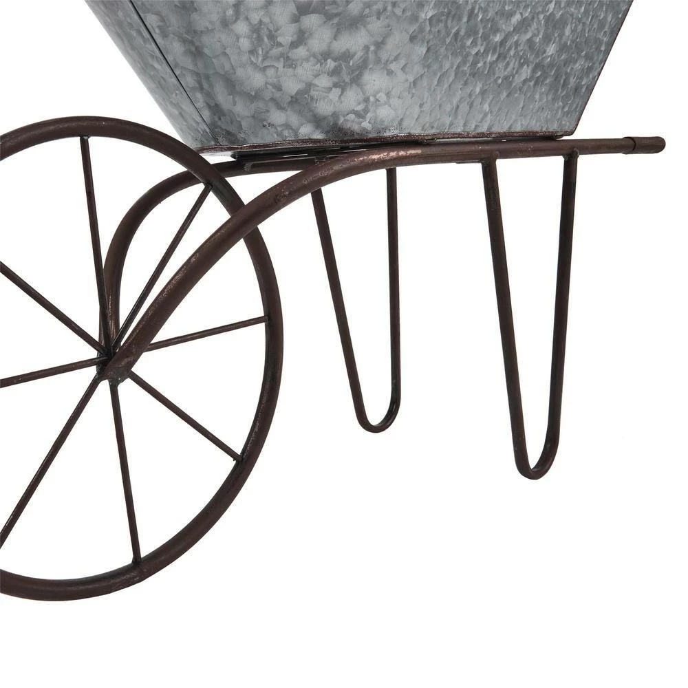 Alpine Corporation 36 in. Tall Rustic Wheelbarrow and Watering Can Fountain Yard Decoration - Image 6