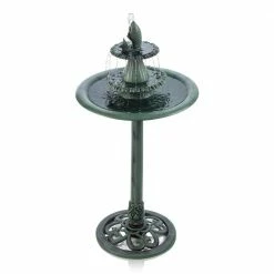 Alpine Corporation 40 in. Tall Outdoor 3-Tiered Pedestal Water Birdbath with Fish Design Floor Fountain, Green