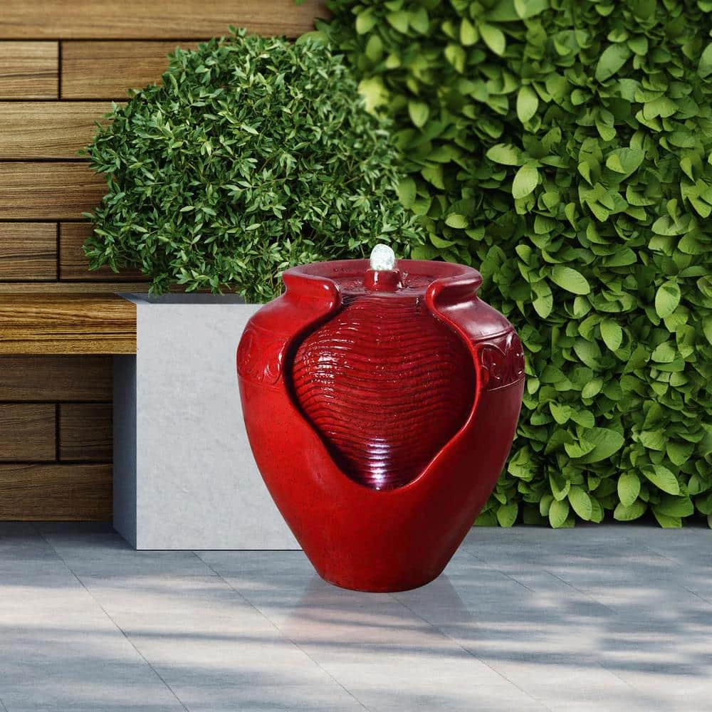 Alpine Corporation 17 in. H Indoor/Outdoor Vase Fountain, Cherry Red - Image 3