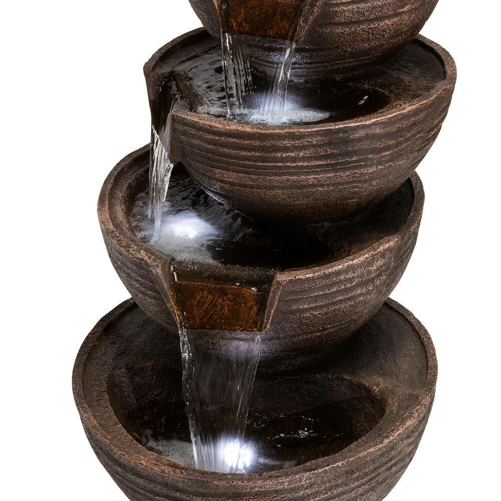 Alpine Corporation 34 in. Tall Outdoor 5-Tier Modern Bowl Cascading Waterfall Fountain with LED Lights - Image 10