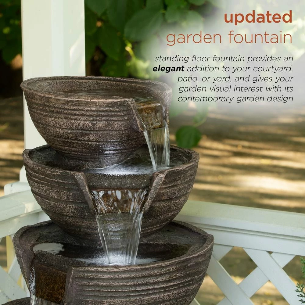 Alpine Corporation 34 in. Tall Outdoor 5-Tier Modern Bowl Cascading Waterfall Fountain with LED Lights - Image 6