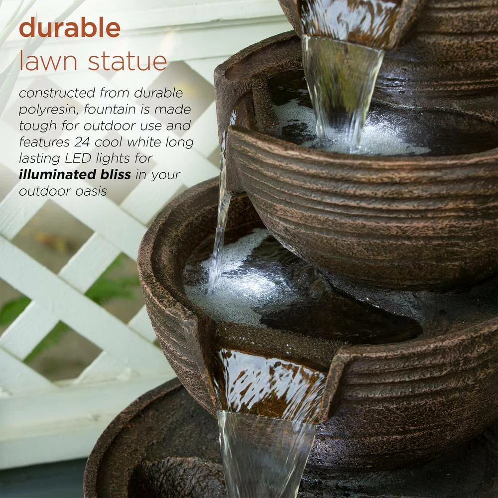 Alpine Corporation 34 in. Tall Outdoor 5-Tier Modern Bowl Cascading Waterfall Fountain with LED Lights - Image 7