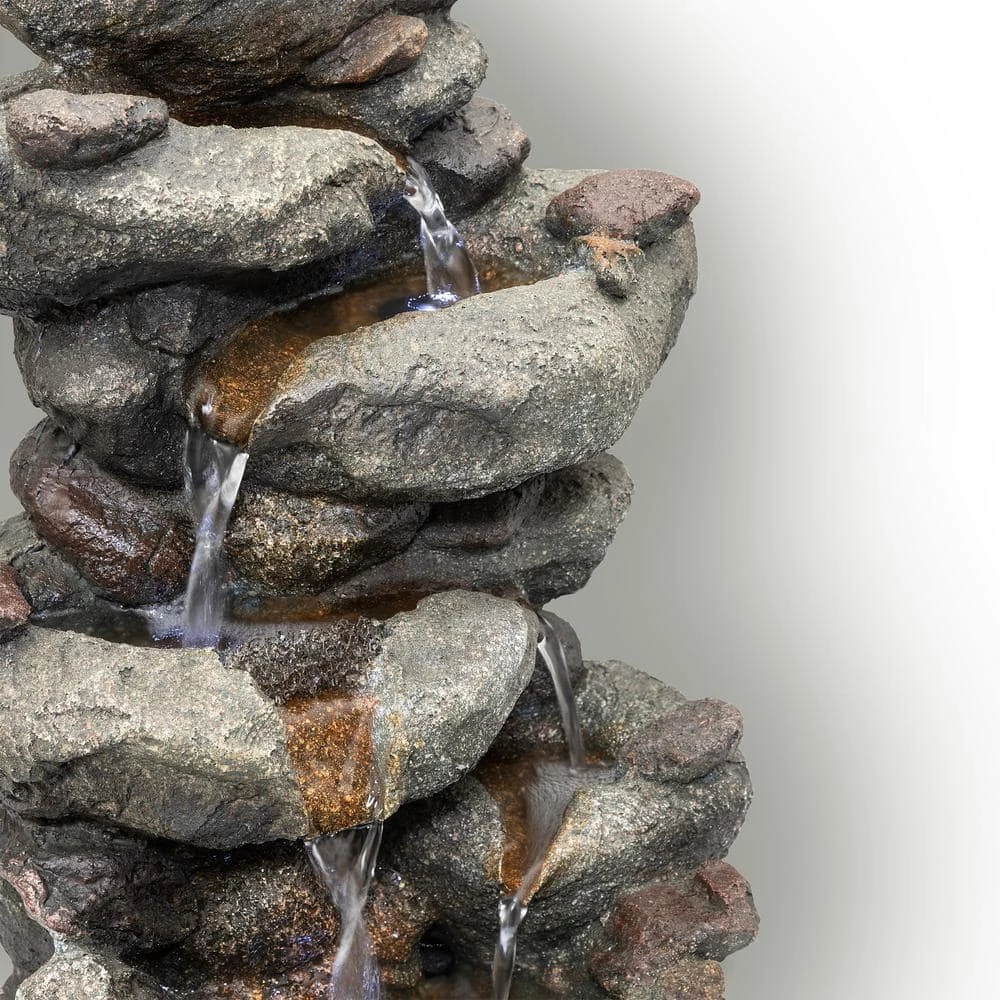 Alpine Corporation 14 in. Tall Indoor/Outdoor Tiering Rainforest Rock Waterfall Tabletop Fountain with LED Lights - Image 10
